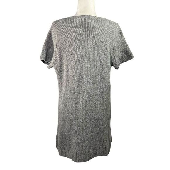 Eileen Fisher Tunic Sweater Top w Short Sleeves Silk Wool Blend Medium Gray Knit - Picture 7 of 12